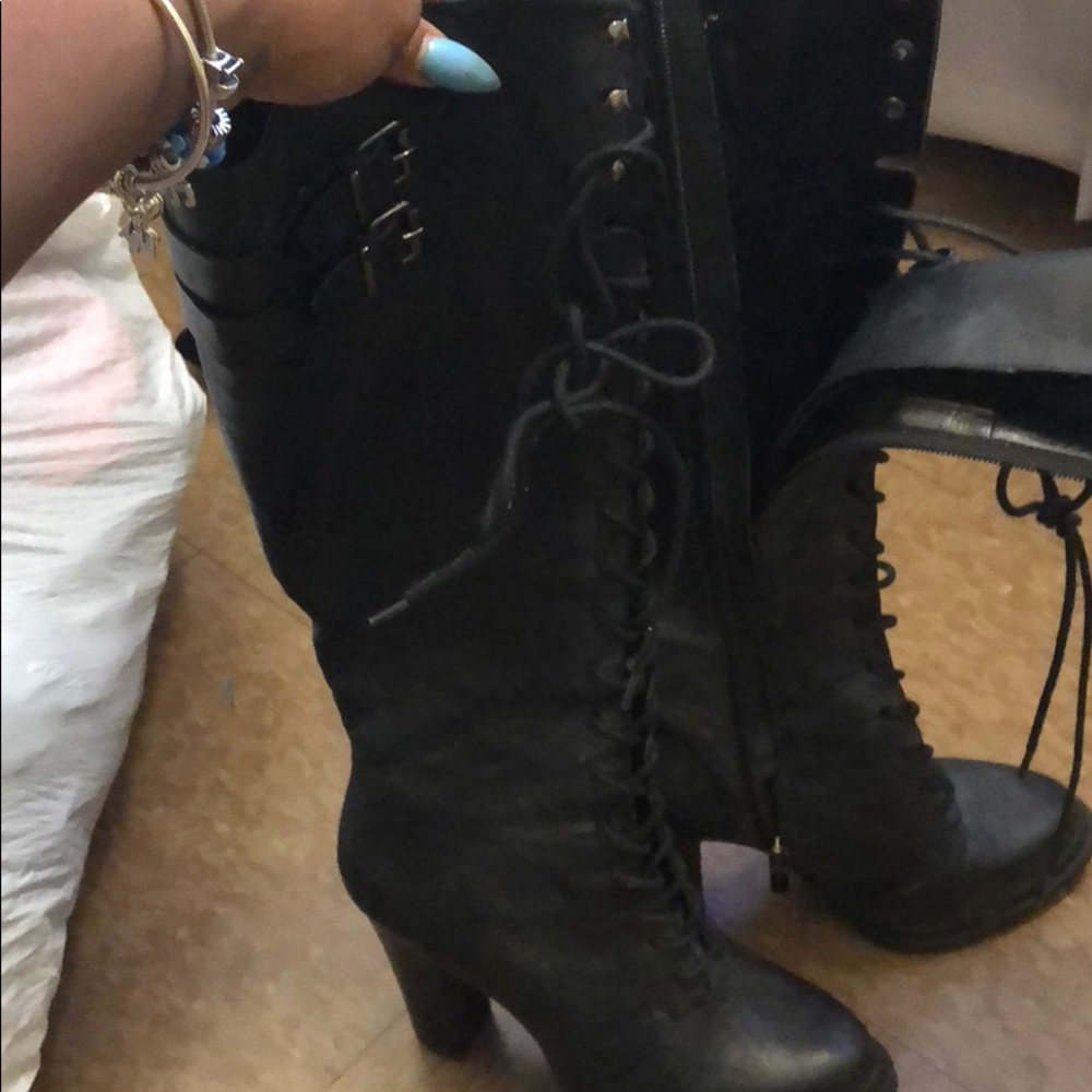 BCBG Black leather knee boots